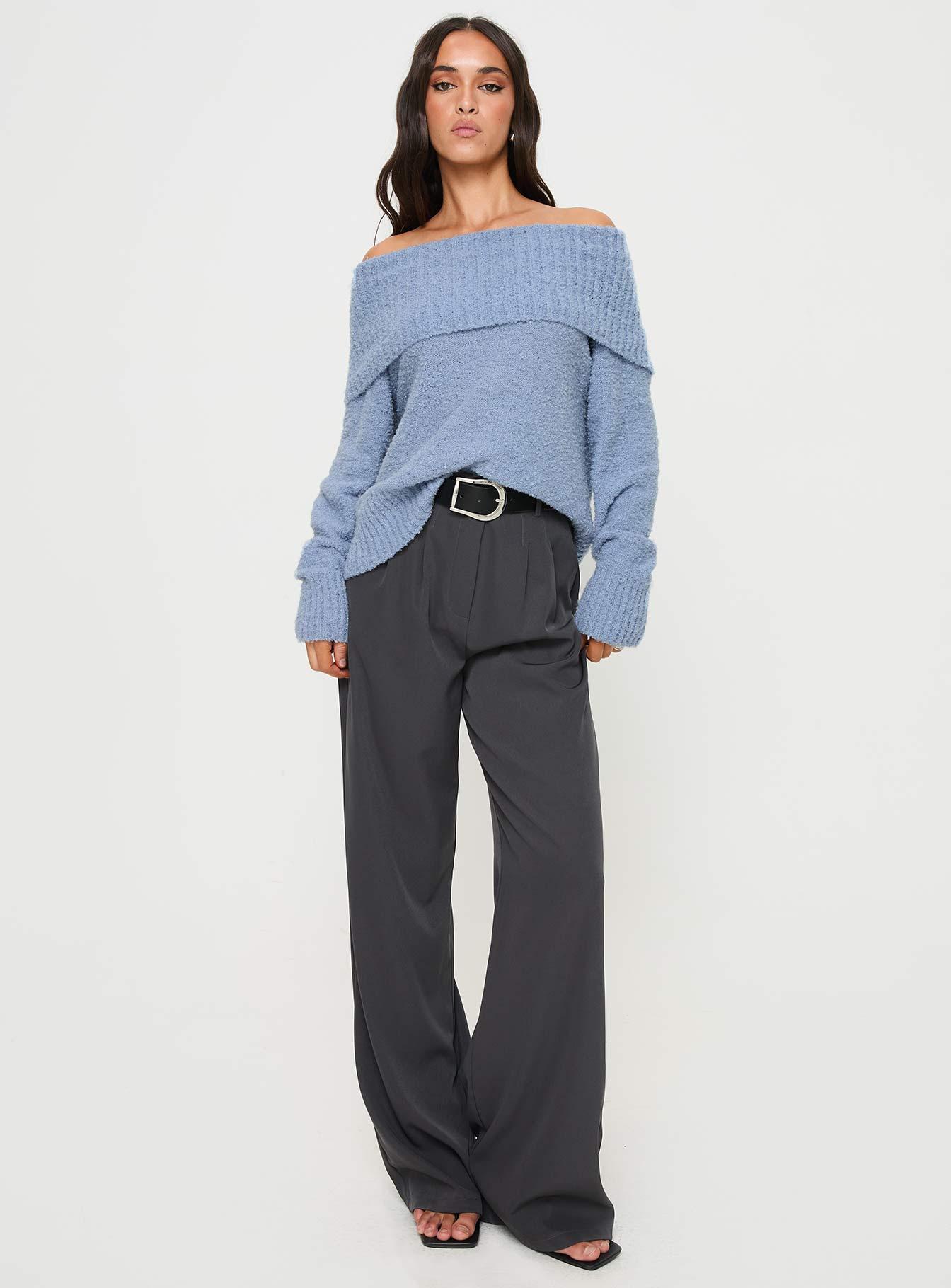 Parkley Boucle Off The Shoulder Sweater Blue Product Image