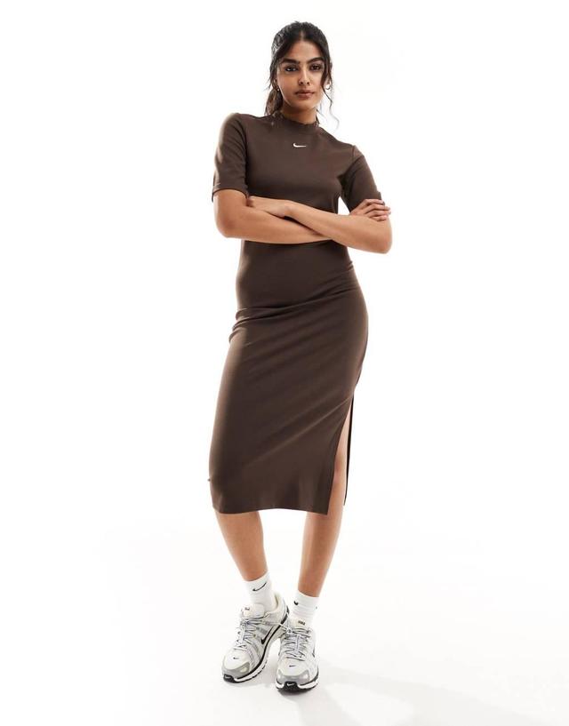 Nike Essential midi dress in brown Product Image