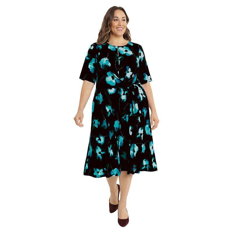 Plus Size London Times Elbow Sleeve Midi Dress, Womens Product Image