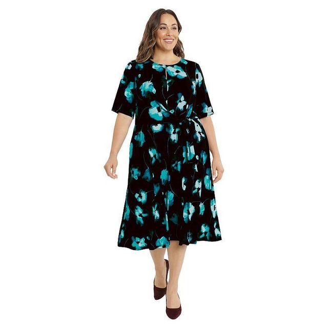 Plus Size London Times Elbow Sleeve Midi Dress, Womens Black Product Image