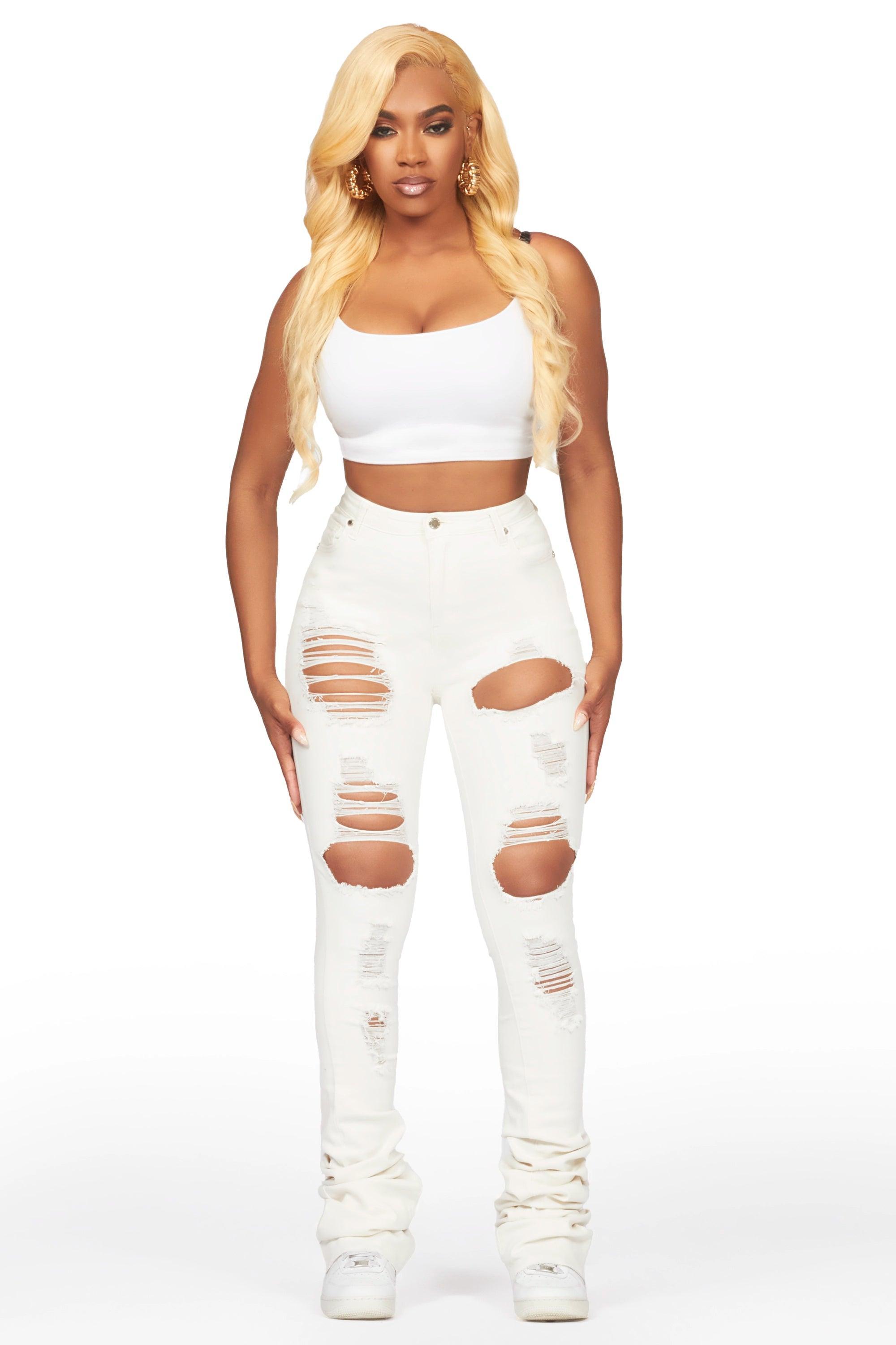 Lovin' Off White Distressed Super Stacked Jean Female Product Image