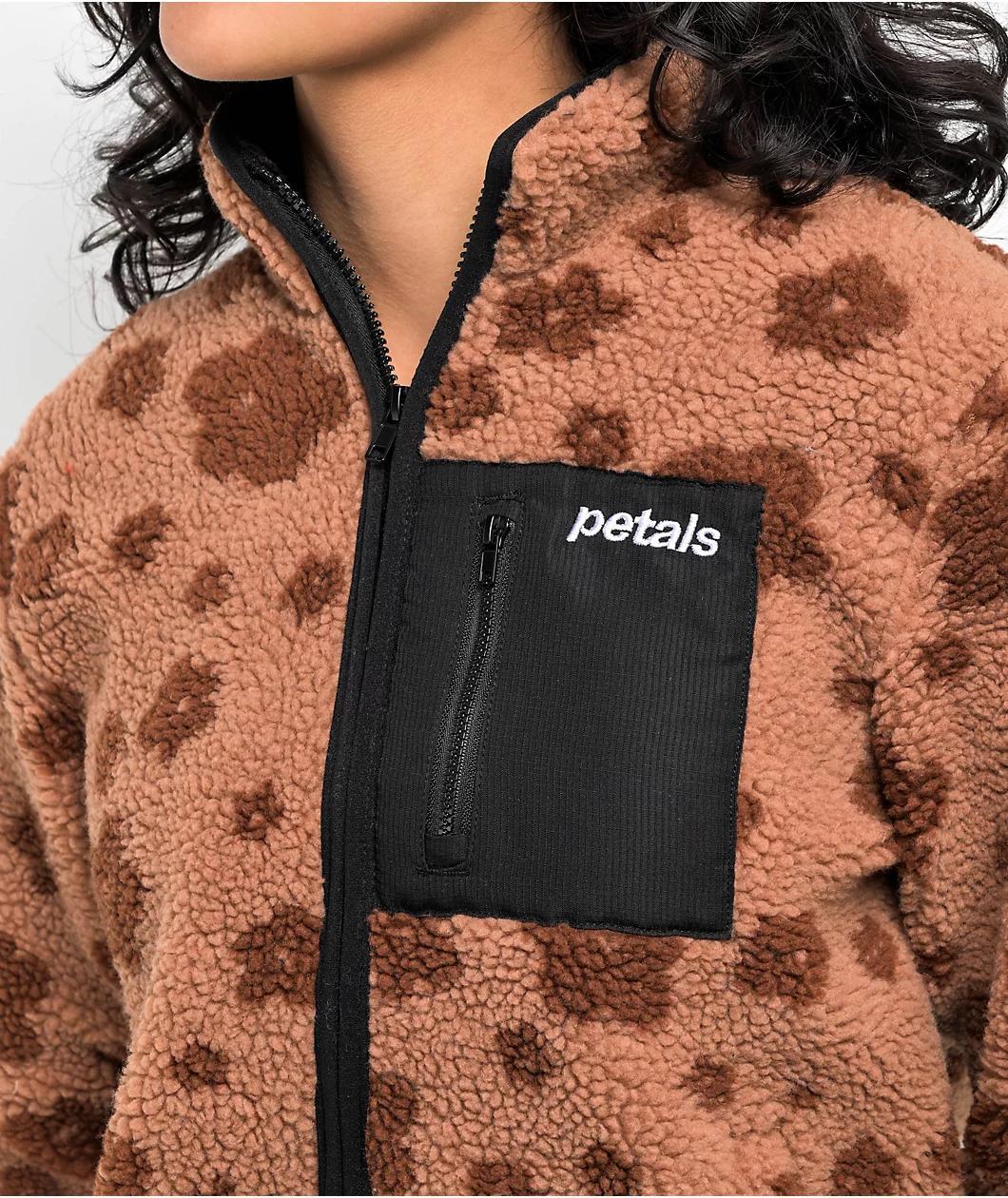 Petals by Petals & Peacocks Flower Brown Sherpa Zip Jacket Product Image