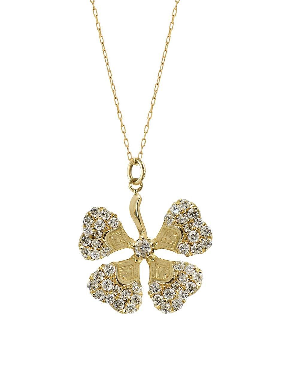 Womens Garden Of Eden Lucky 14K Yellow Gold & 0.17 TCW Natural Diamond Four-Leaf Clover Pendant Necklace Product Image