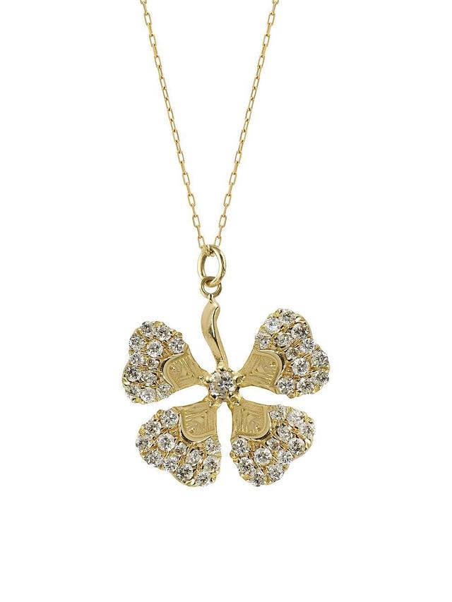 Womens Garden Of Eden Lucky 14K Yellow Gold & 0.17 TCW Natural Diamond Four-Leaf Clover Pendant Necklace Product Image