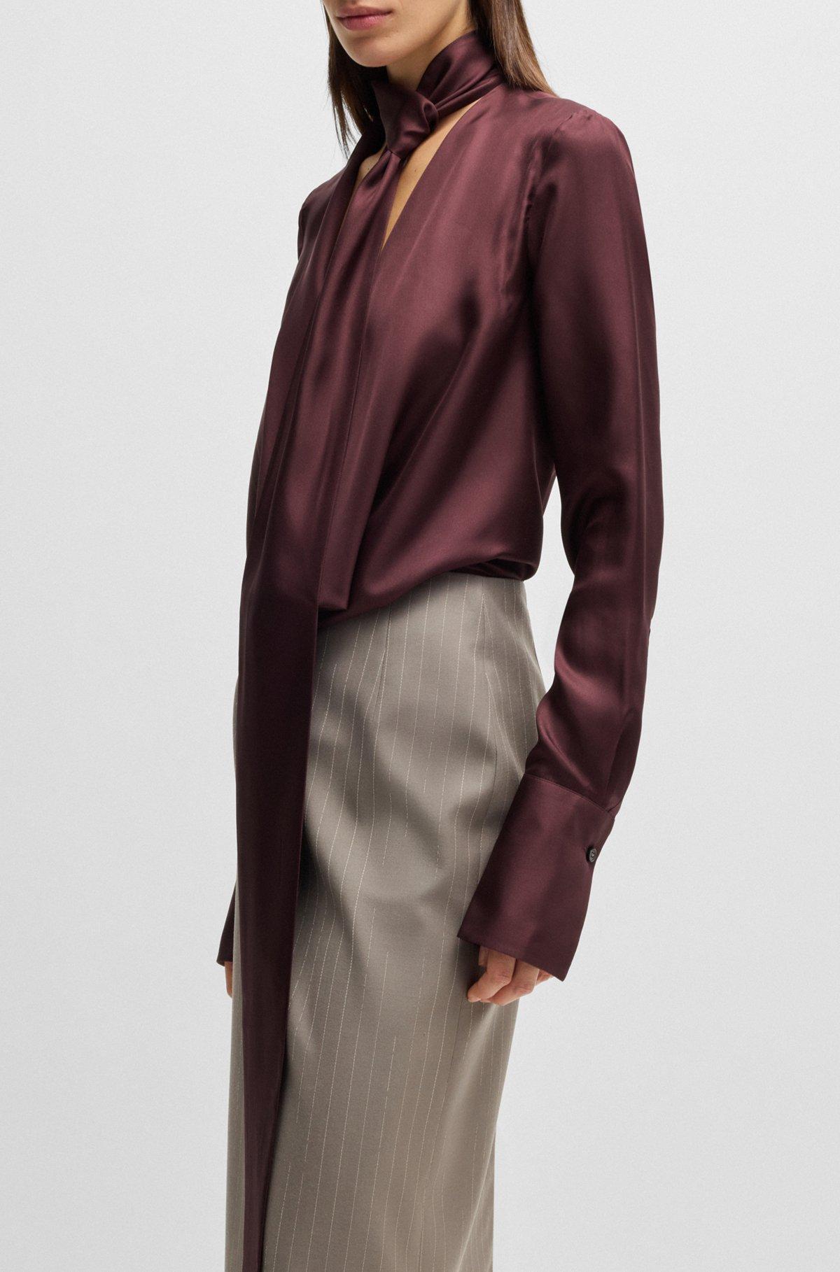 Regular-fit blouse in silk twill with scarf neckline Product Image