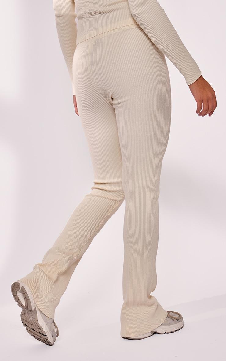 Cream Rib Knit Flared Pants Product Image