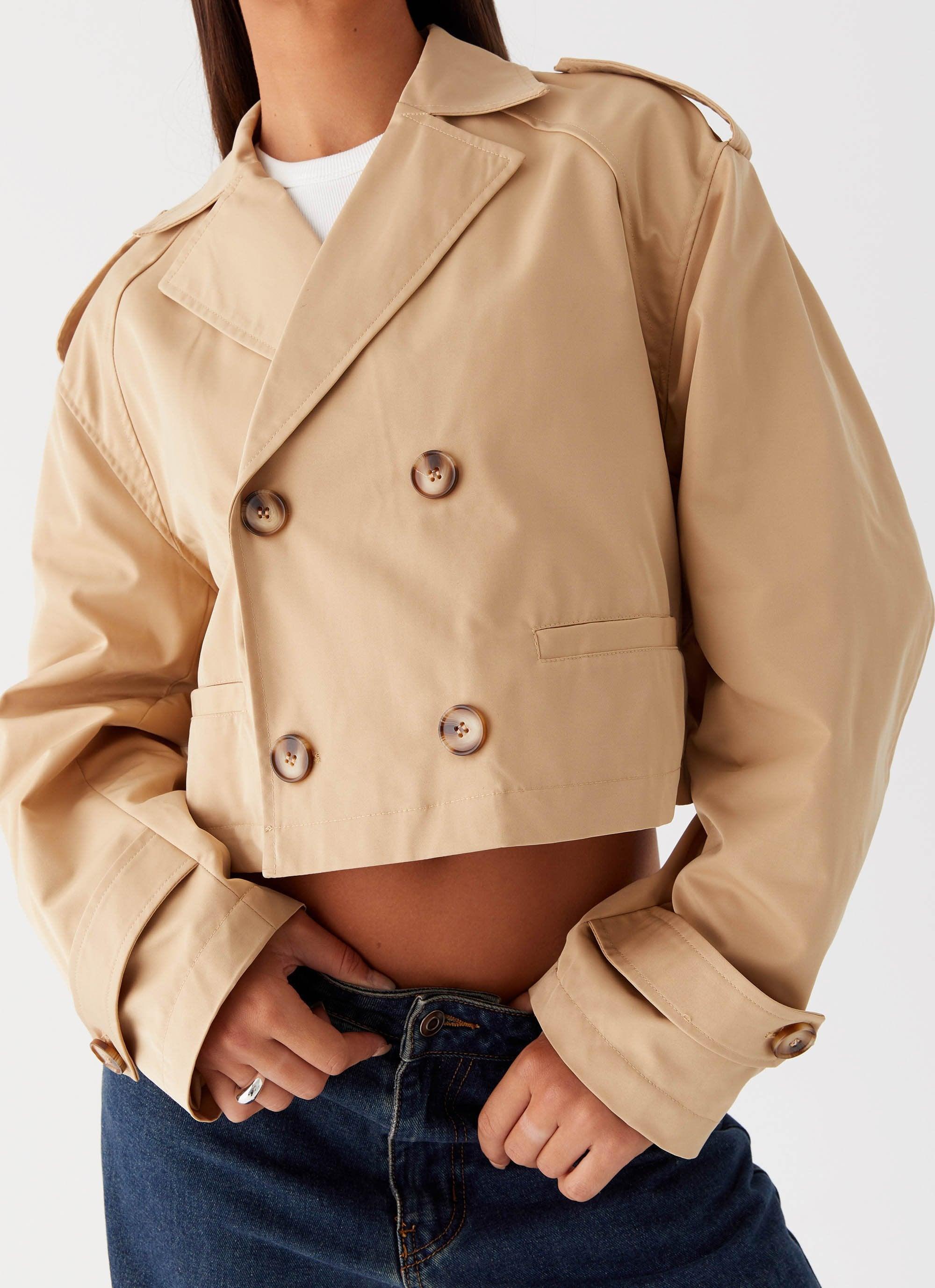 Teddie Cropped Trench Coat - Camel Product Image