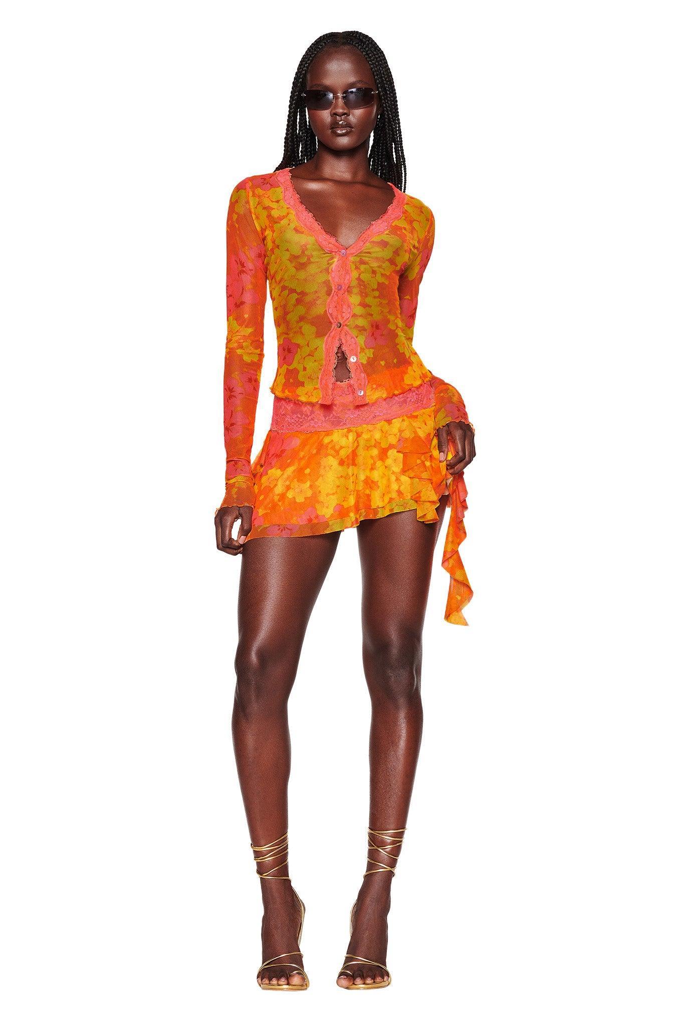 SILO SKIRT - ORANGE : NEON FLORAL Product Image