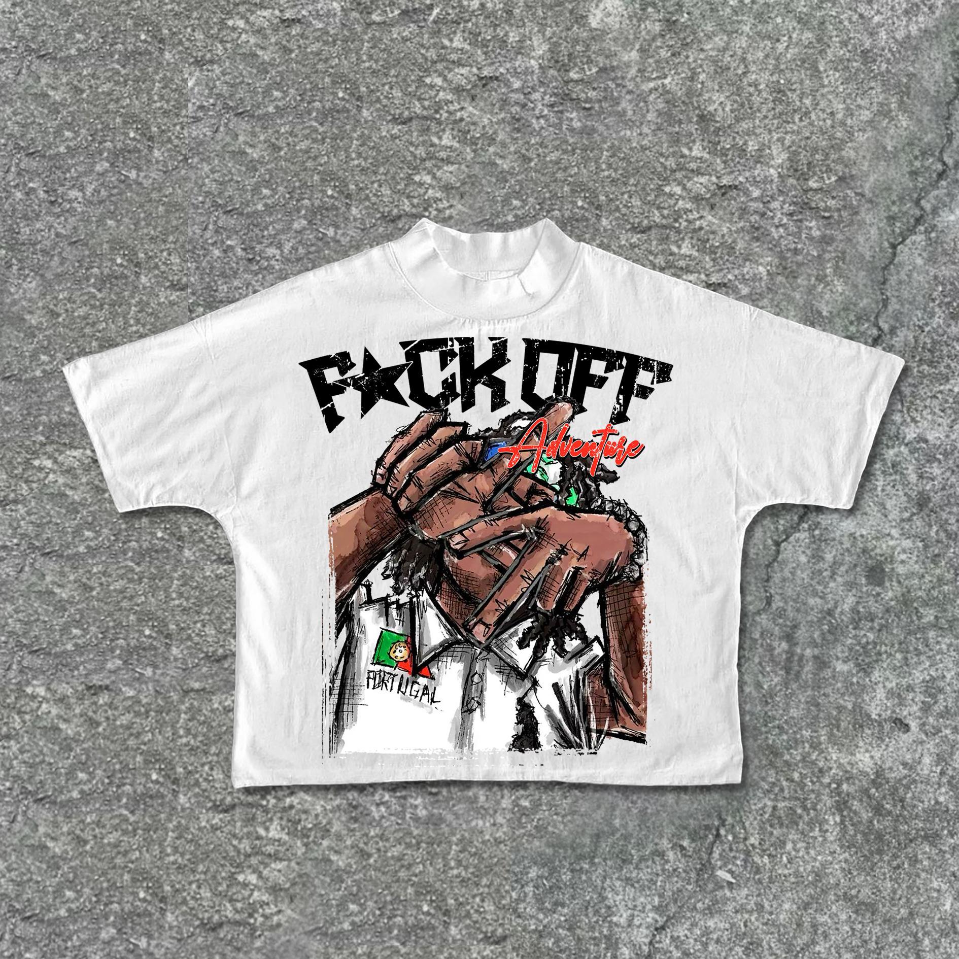 Vintage F Ck Off Portrait Graphic Print Cotton Cropped T-Shirts Product Image