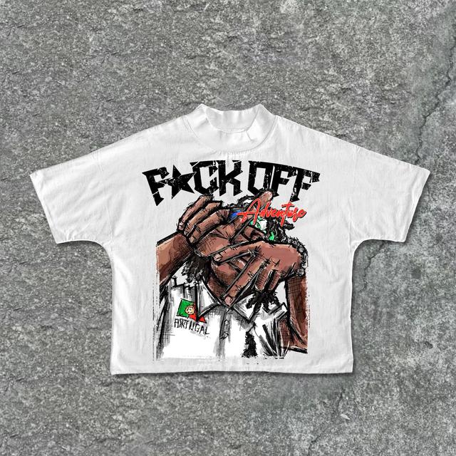 Vintage F Ck Off Portrait Graphic Print Cotton Cropped T-Shirts Product Image