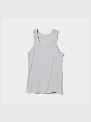 Mens Dry Color Ribbed Tank Top with Quick-Drying Gray 3XL UNIQLO US Product Image