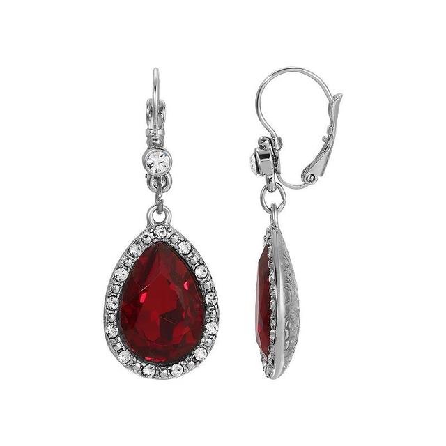 1928 Silver Tone Red Crystal Teardrop Drop Earrings, Womens Product Image