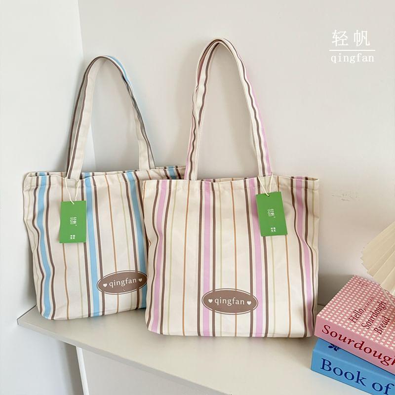 Striped Lettering Tote Bag Product Image