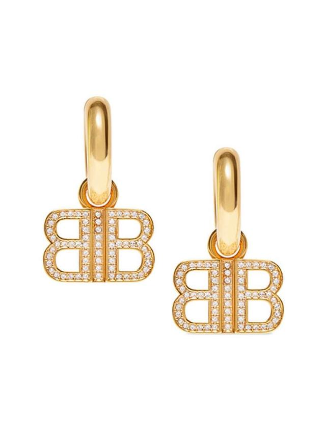 Balenciaga - Bb 2.0 Crystal-embellished Hoop Earrings - Womens - Crystal Gold Product Image