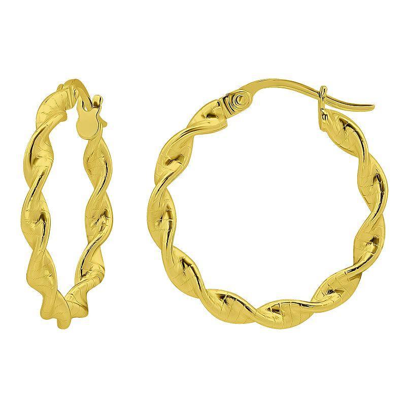 Aleure Precioso Sterling Silver Twist Hoop Earrings, Womens Yellow Product Image