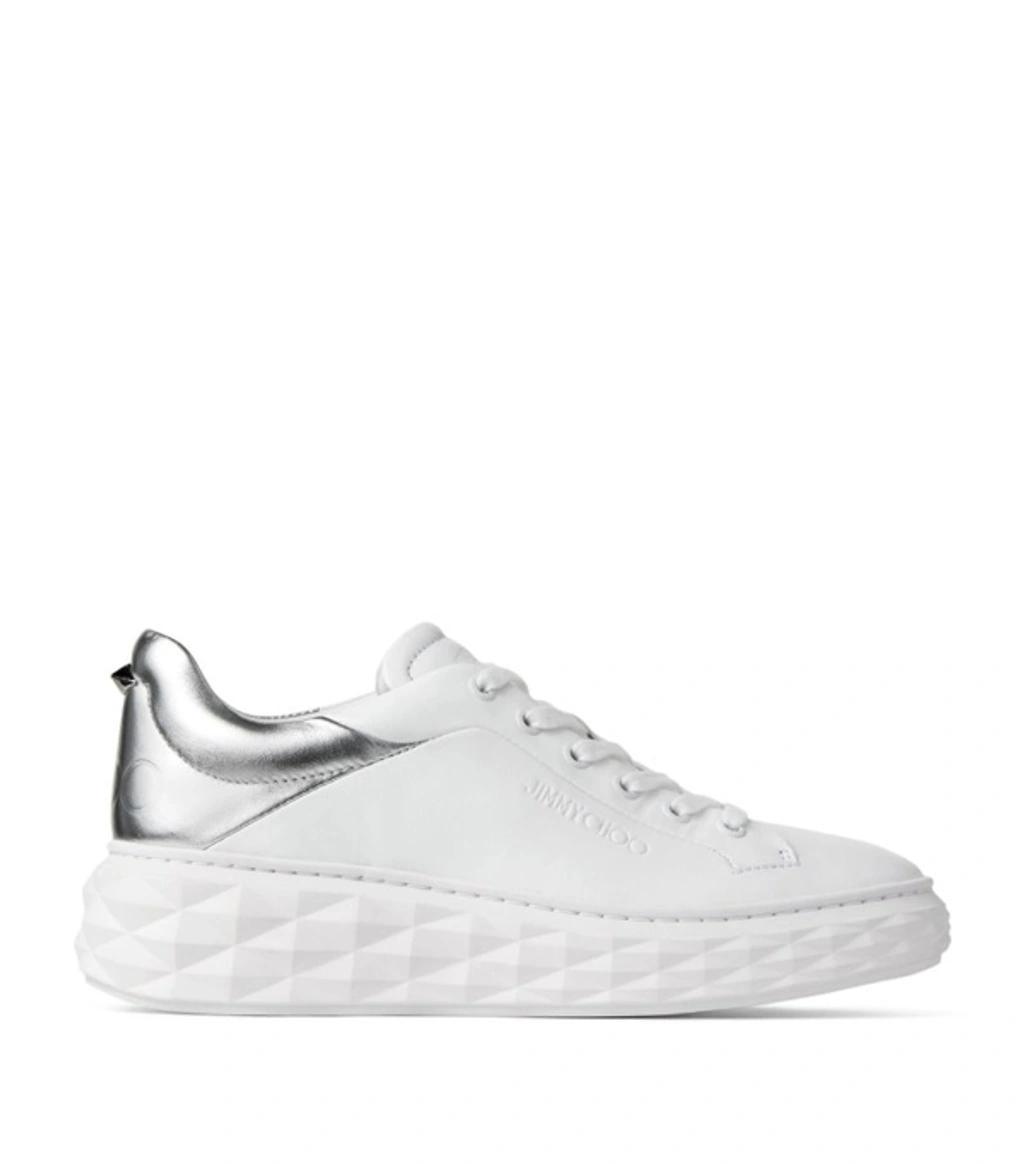 JIMMY CHOO Diamond Maxi Brand-embossed Leather Low-top Trainers In White Product Image