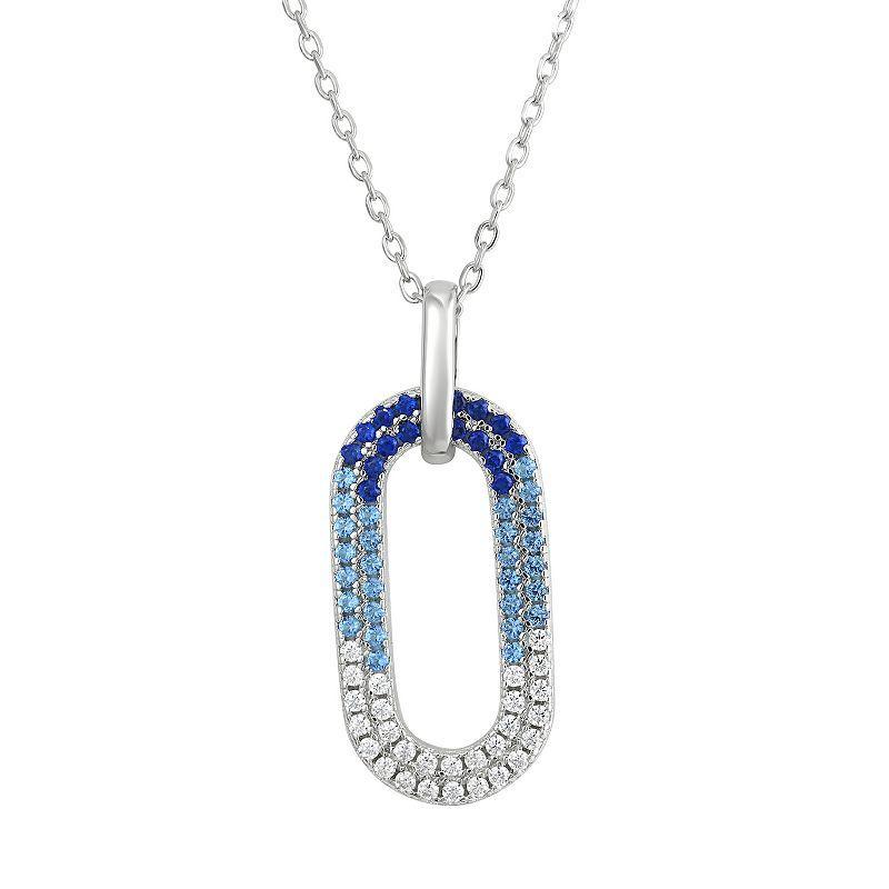 Sterling Silver Blue & White Cubic Zirconia Ombre Open Oval Pendant Necklace, Womens Product Image