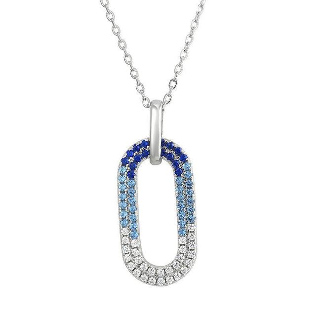 Sterling Silver Blue & White Cubic Zirconia Ombre Open Oval Pendant Necklace, Womens Product Image