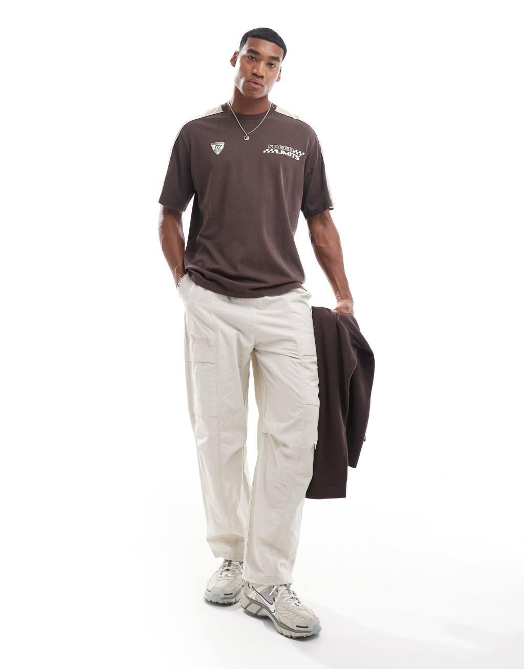 ADPT oversized motorsports t-shirt in brown Product Image