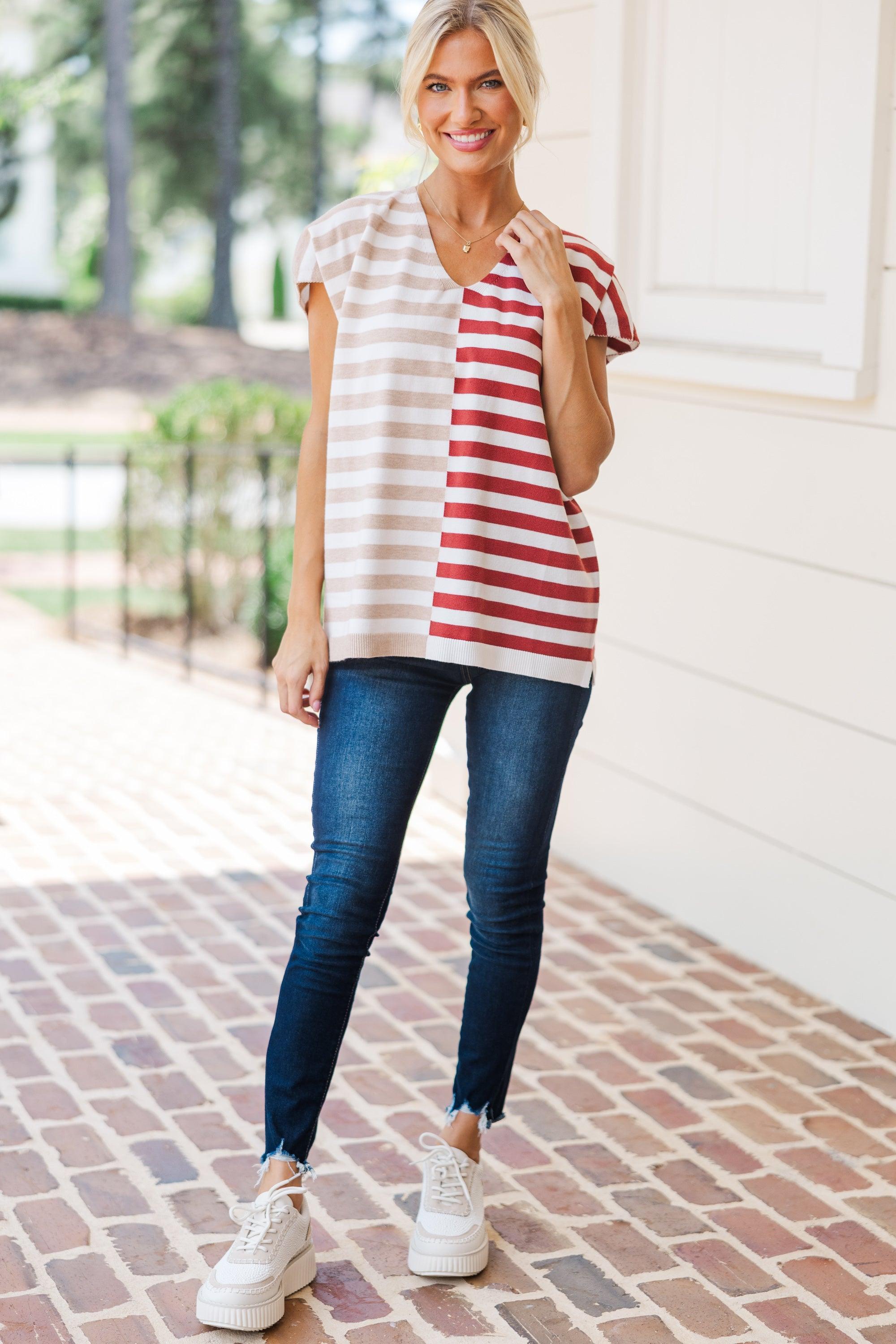 Just Too Easy Oatmeal Striped Top Female Product Image