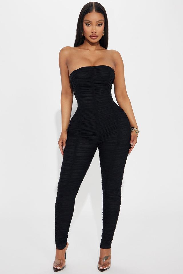 What It Is Mesh Jumpsuit - Black Product Image