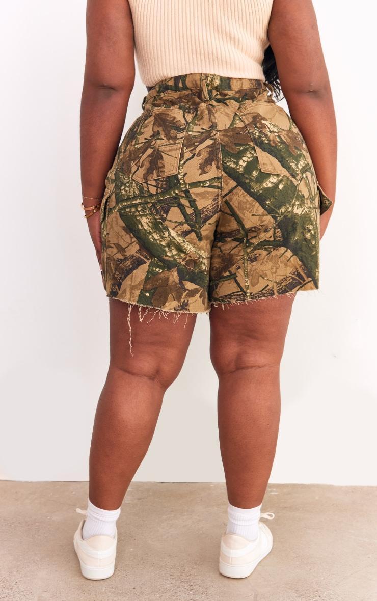 Plus Khaki Camo Denim Cargo Shorts Product Image