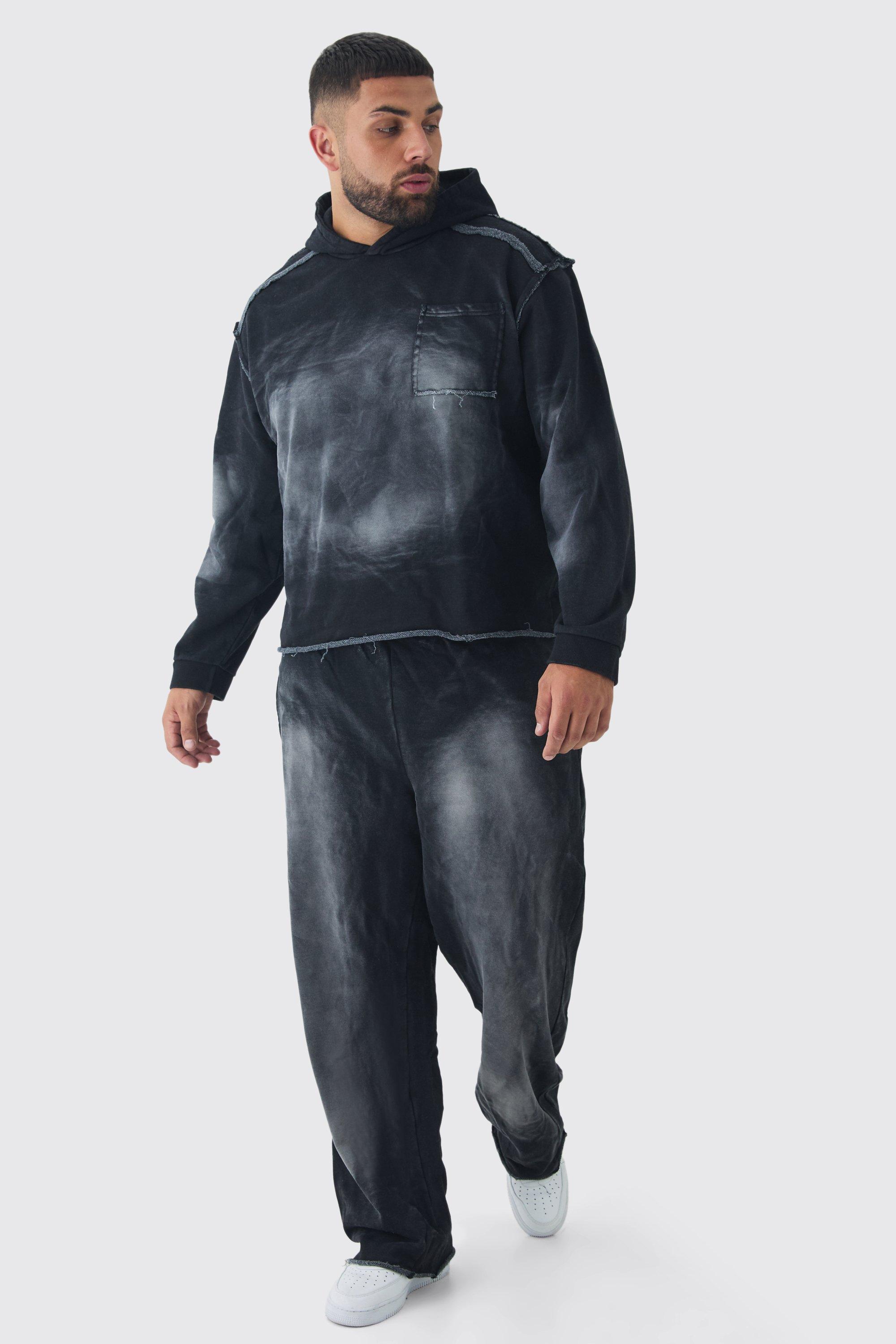 Plus Oversized Boxy Washed Applique Hooded Tracksuit | boohooMAN USA Product Image