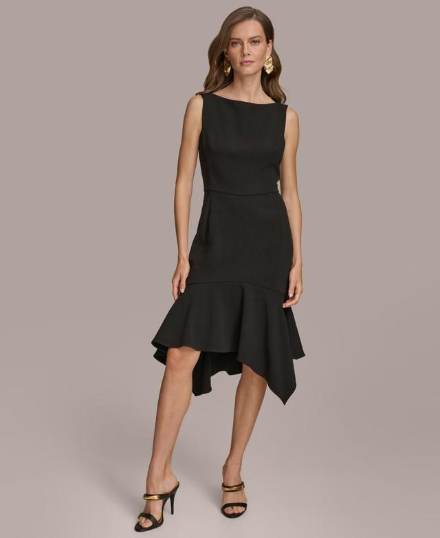 Women's Boat-Neck Sleeveless Ruffled-Hem Sheath Dress Product Image