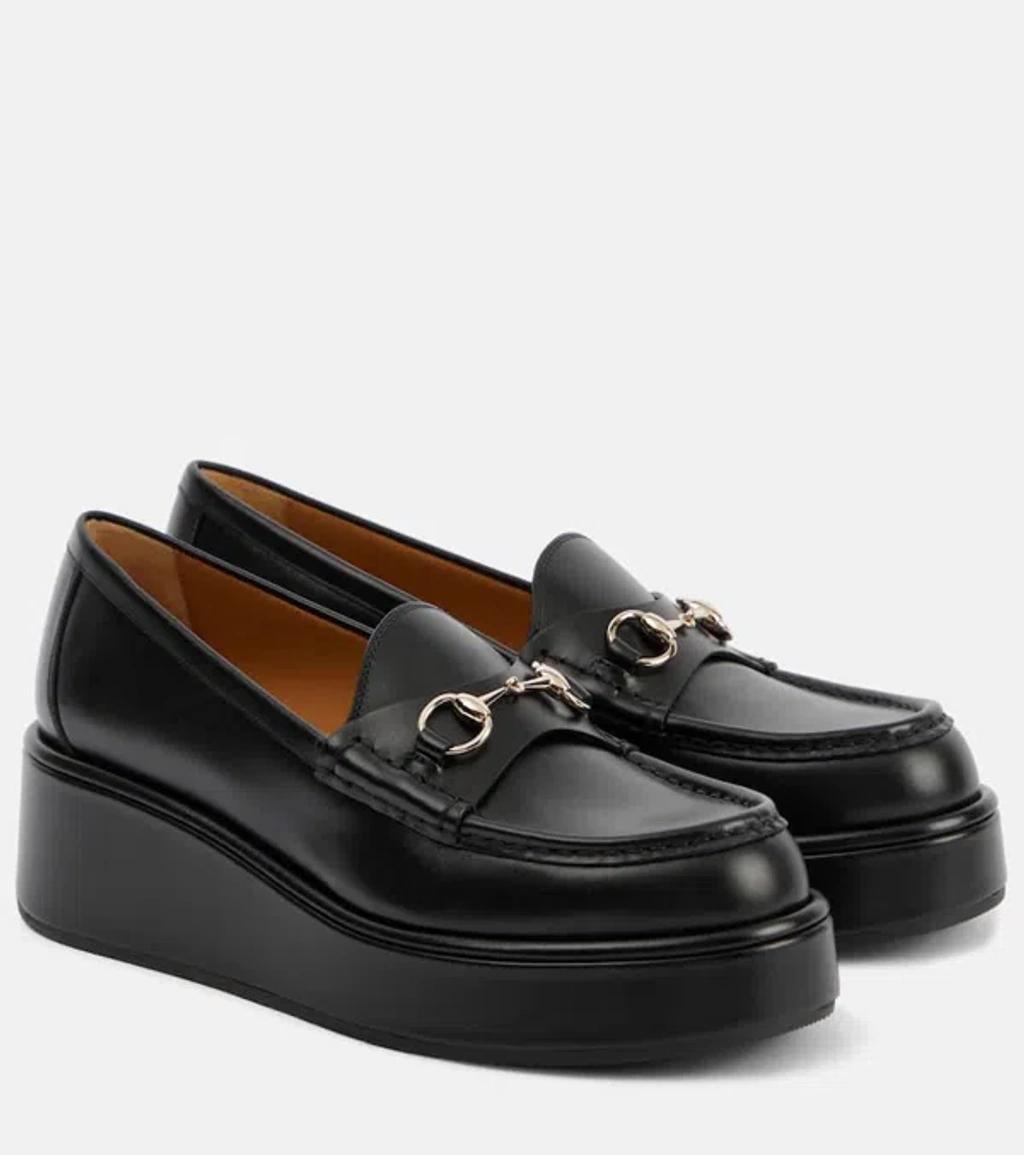 Horsebit Leather Wedge Loafers In Schwarz product image