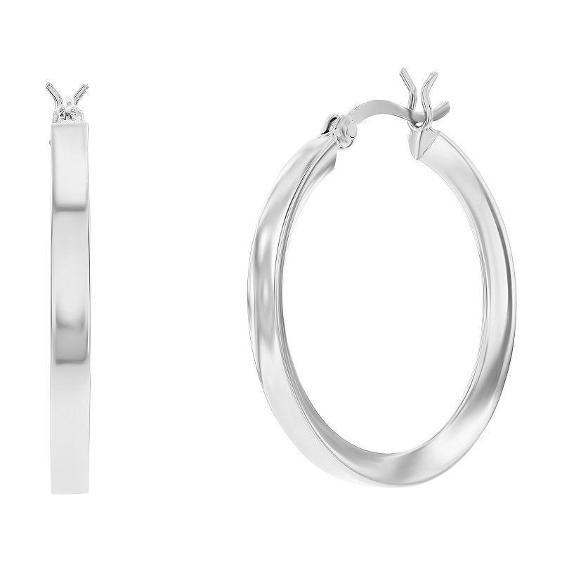 Argento Bella Fancy Flat Hoop Earrings, Womens, White Product Image