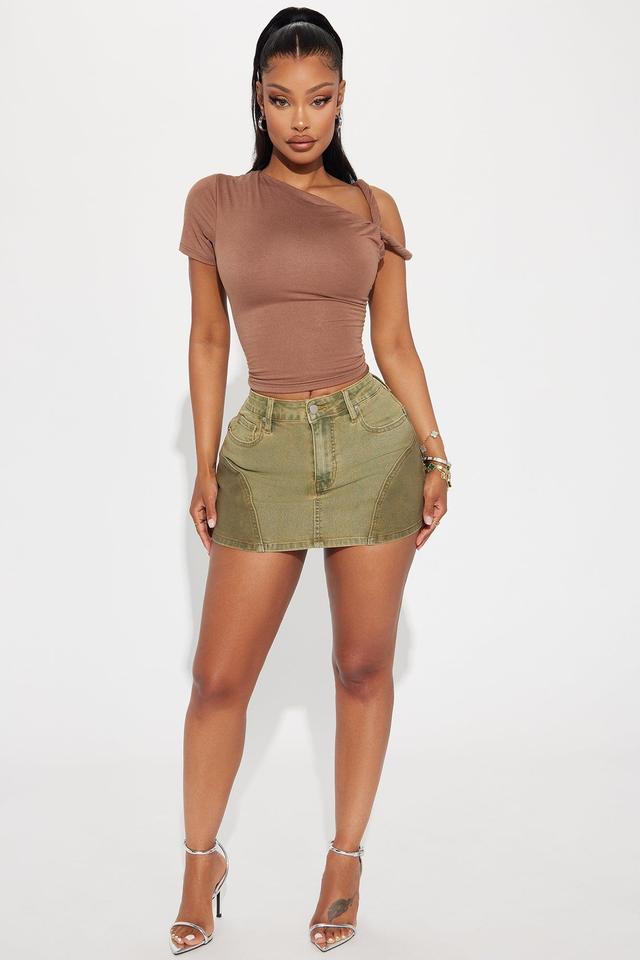 Something About This Coated Denim Mini Skirt - Olive Product Image