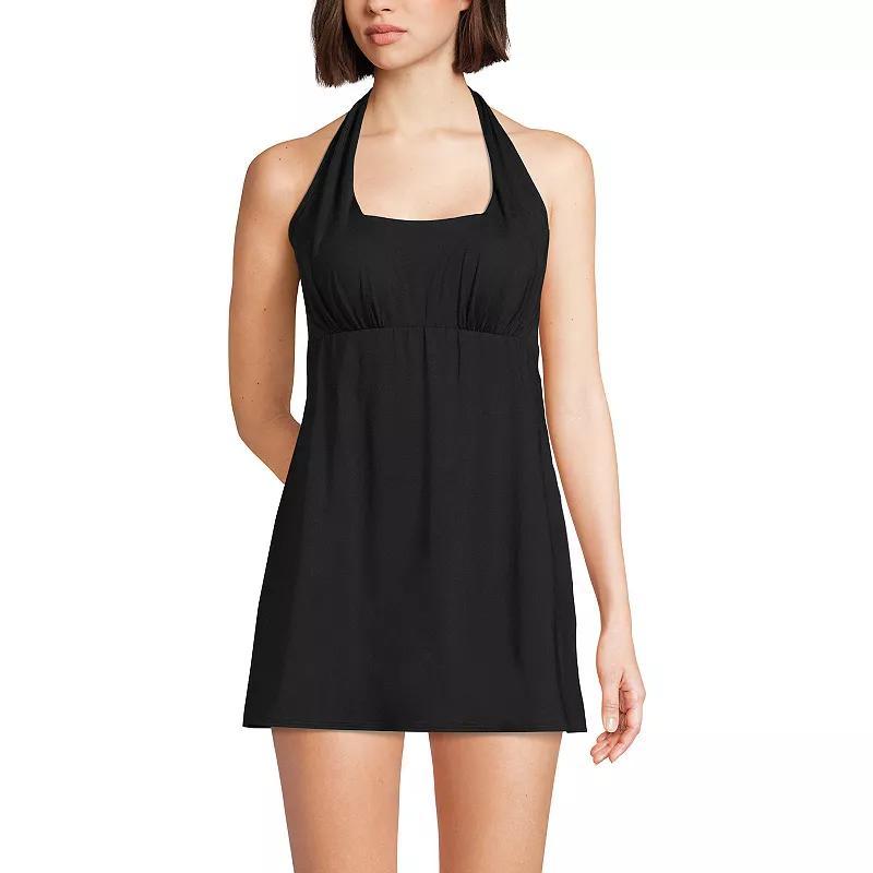 Petite Lands End Chlorine Resistant Halter One-Piece Swim Dress, Womens Product Image