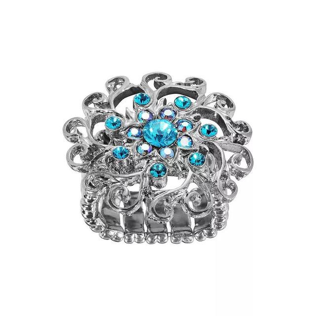 1928 Crystal Flower Filigree Stretch Ring, Womens, Blue Product Image