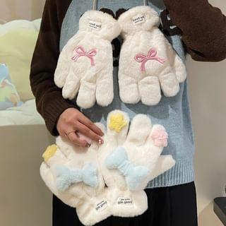 Bow Embroidered Fluffy Gloves / Bow Gloves / Scarf Product Image