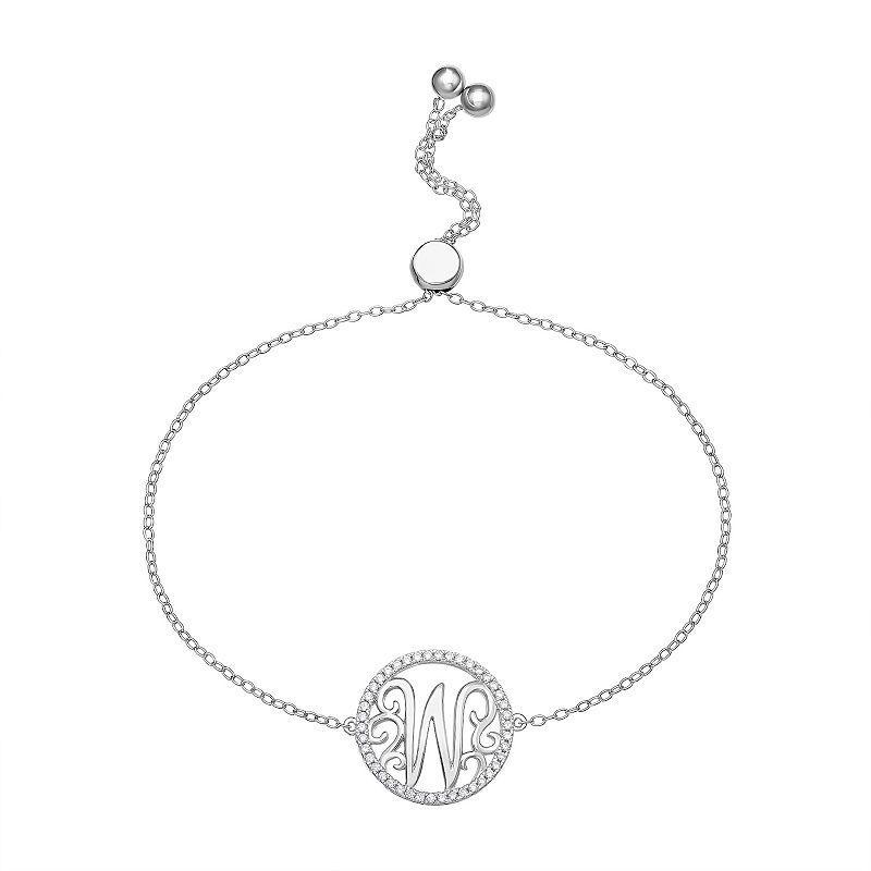 PRIMROSE Sterling Silver Cubic Zirconia Initial Cable Chain Bolo Bracelet, Womens Grey Product Image