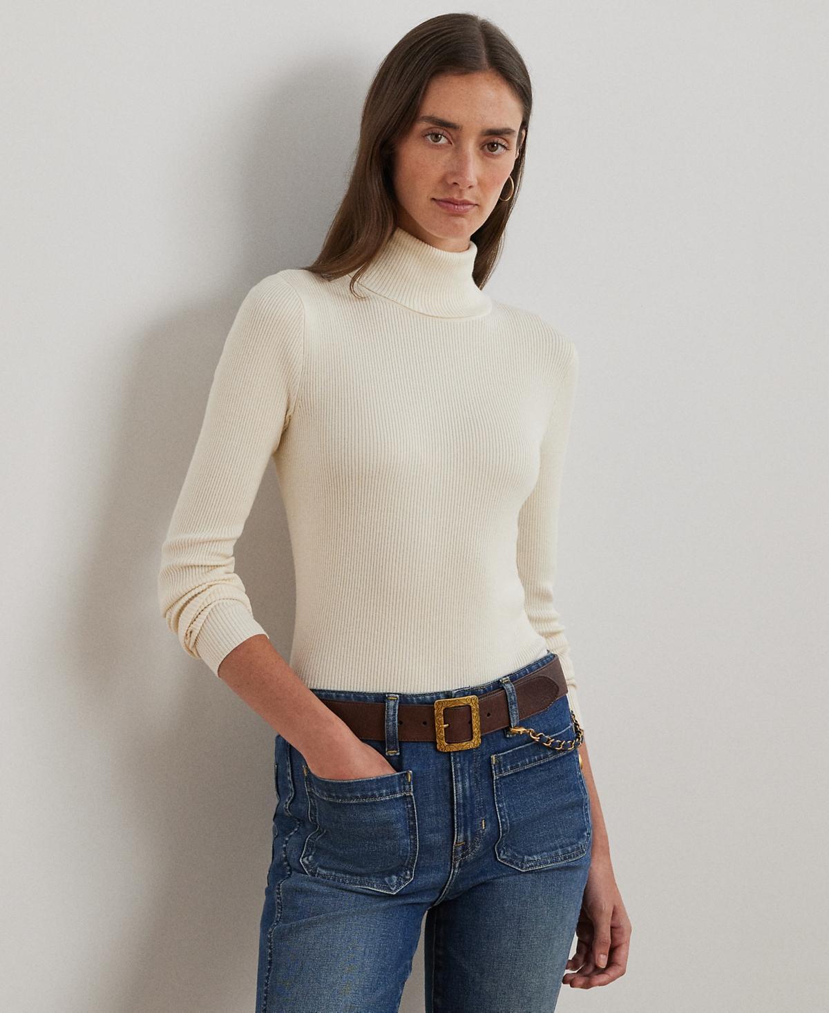 Lauren Ralph Lauren Petite Stretch Cotton Turtleneck (Vintage Burgundy) Women's Sweater Product Image