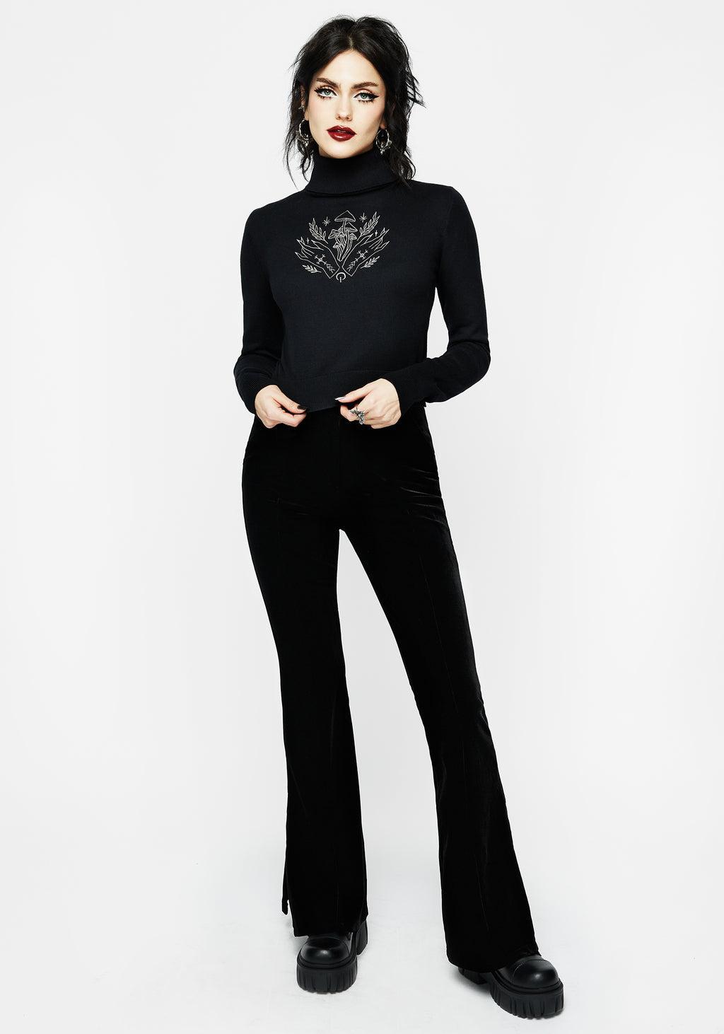 Mystify Embroidered Roll Neck Crop Sweater Product Image