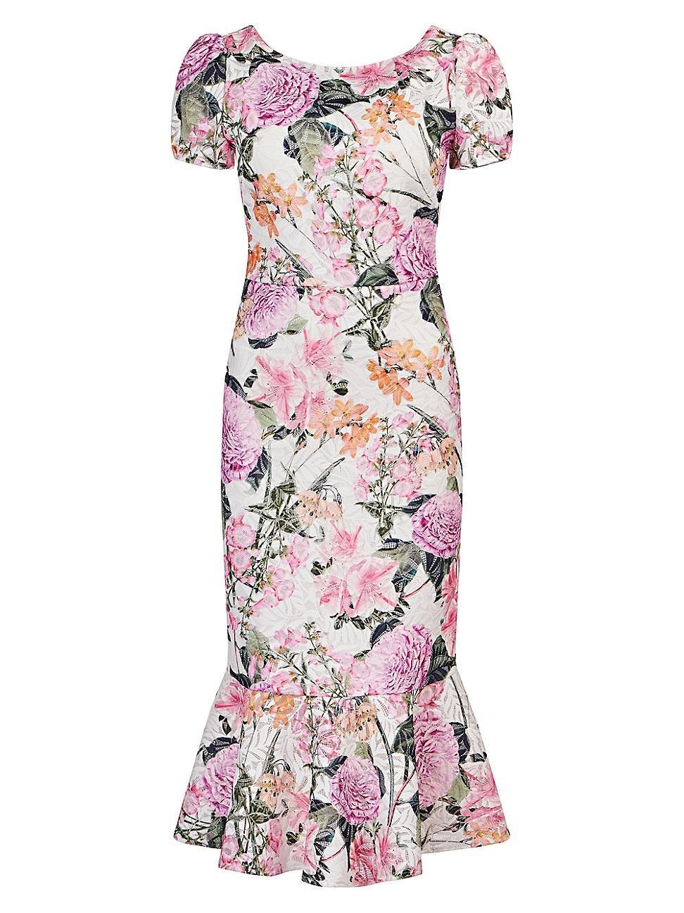 Kay Unger Fern Floral Lace Midi Cocktail Dress Product Image