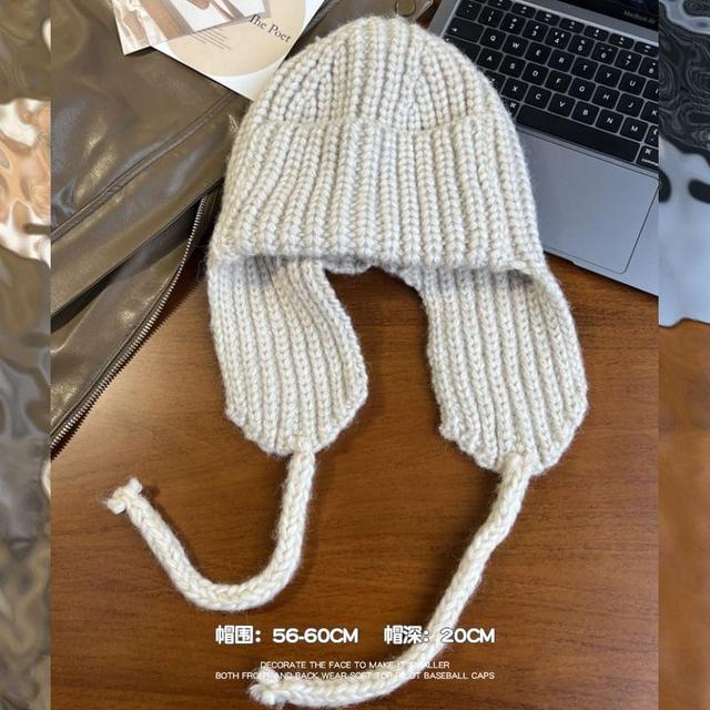 Plain Knit Earflap Hat Product Image