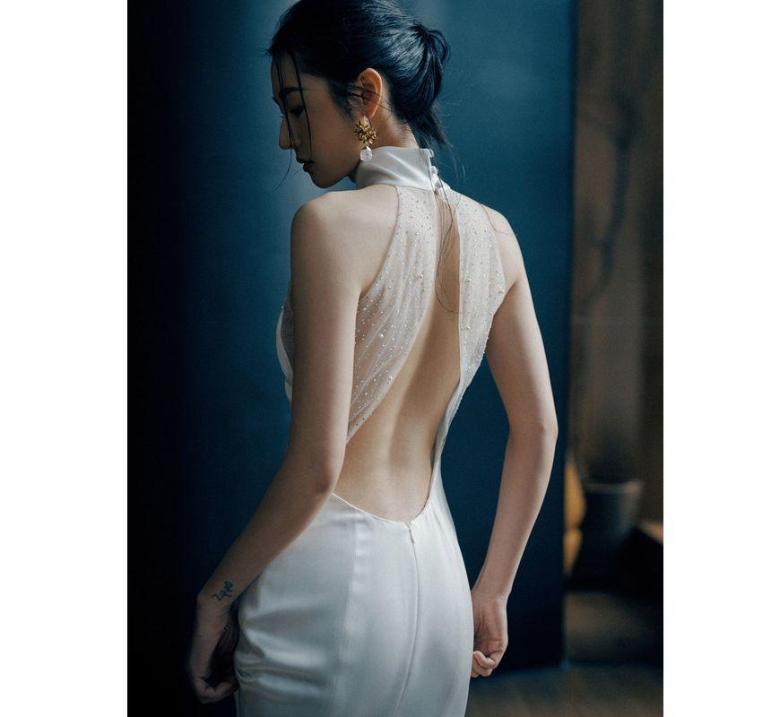 Halter Plain Open Back Sheath Wedding Gown Product Image