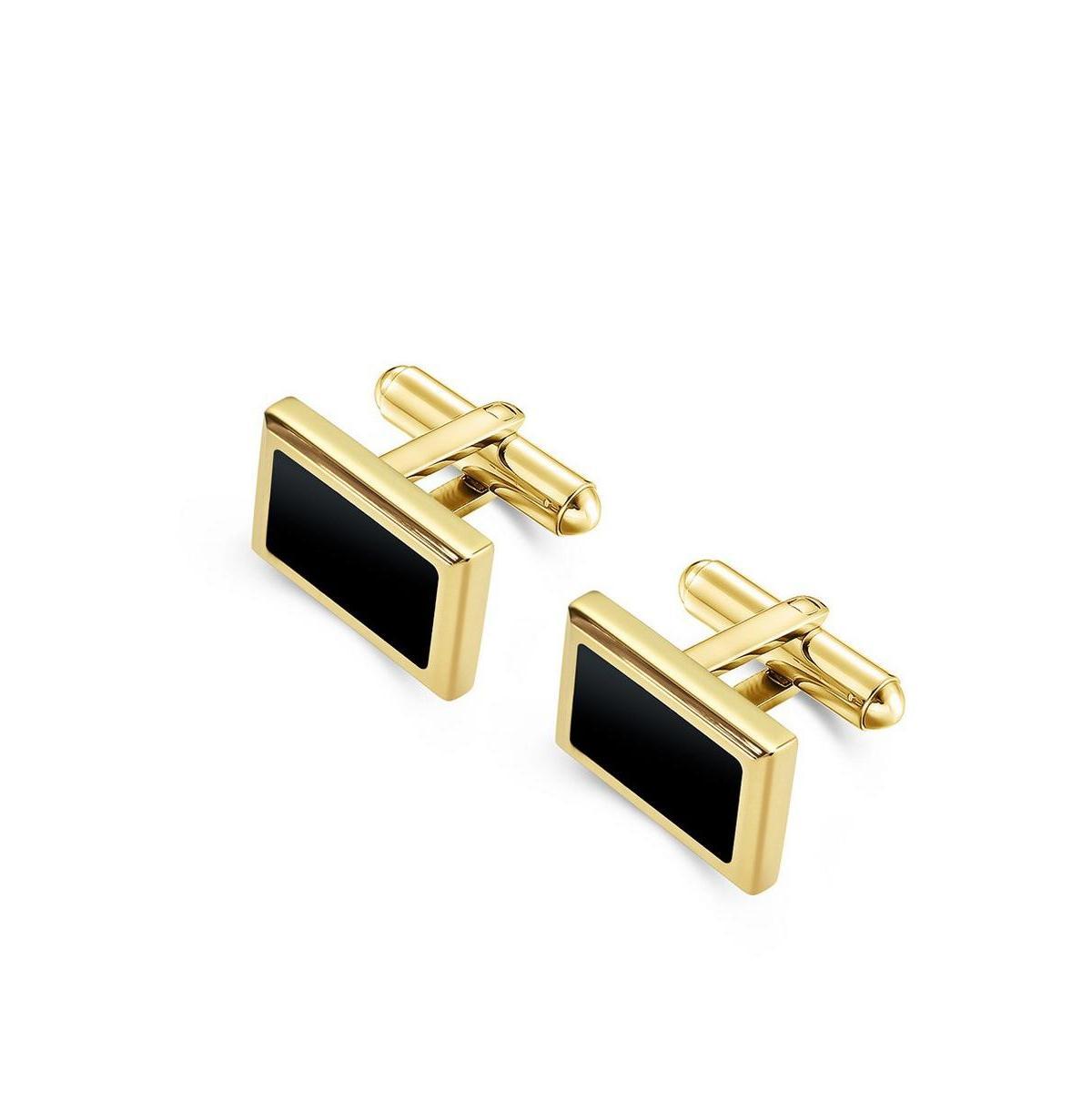 Stainless Steel Rectangle Gold & Black Pleated Cuff Links Product Image