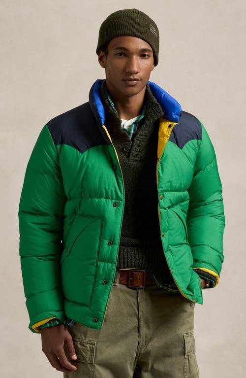 POLO RALPH LAUREN Colour-blocked Down Western Jacket In Green,navy Product Image