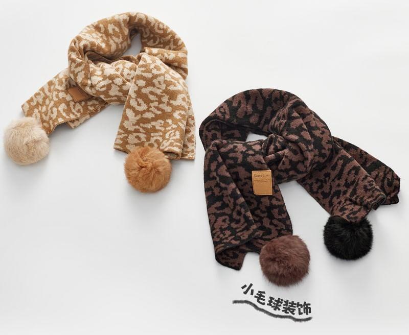 Leopard Print Pom Pom Scarf Product Image