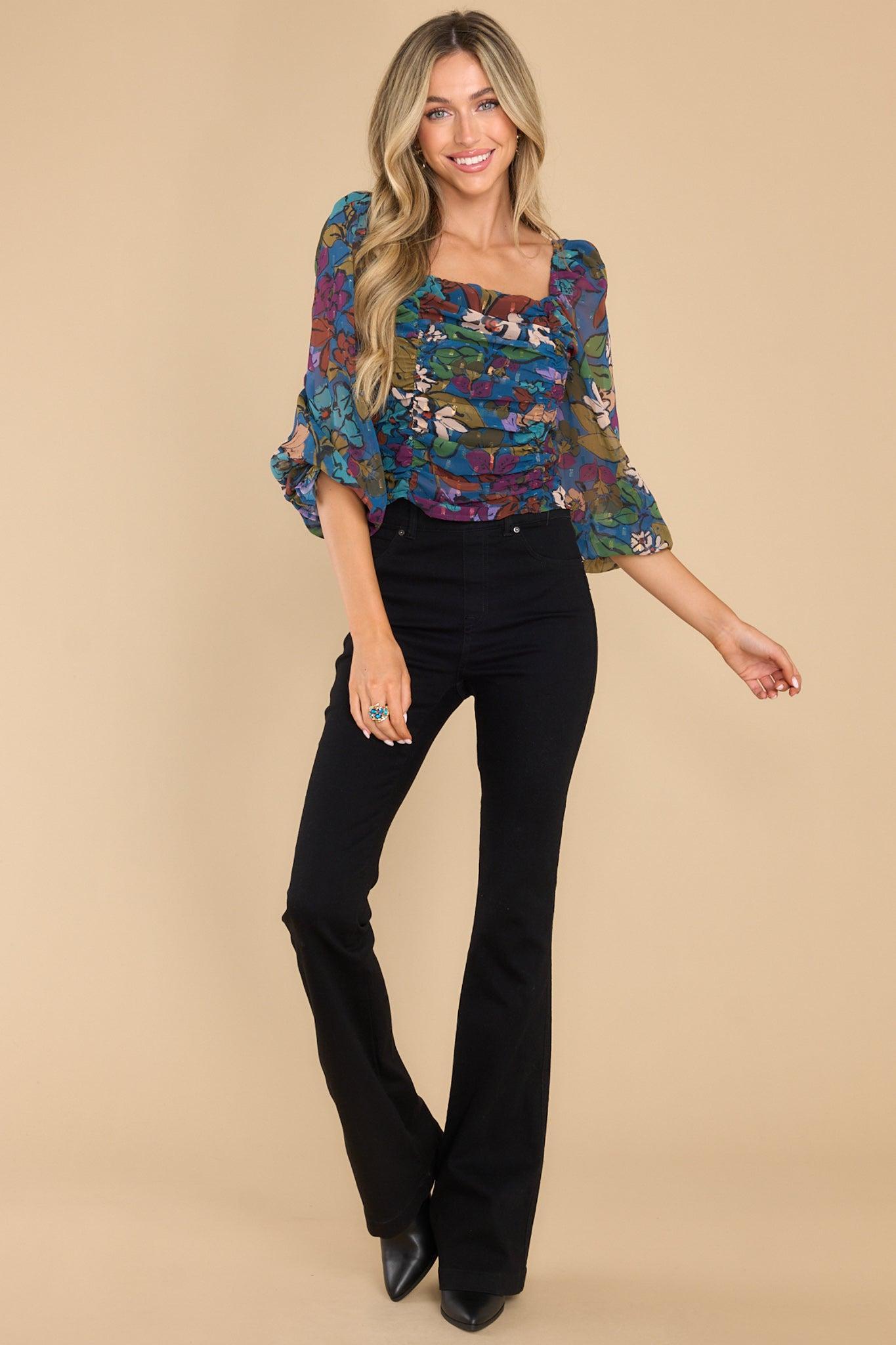 Mara Navy Floral Print Top Product Image