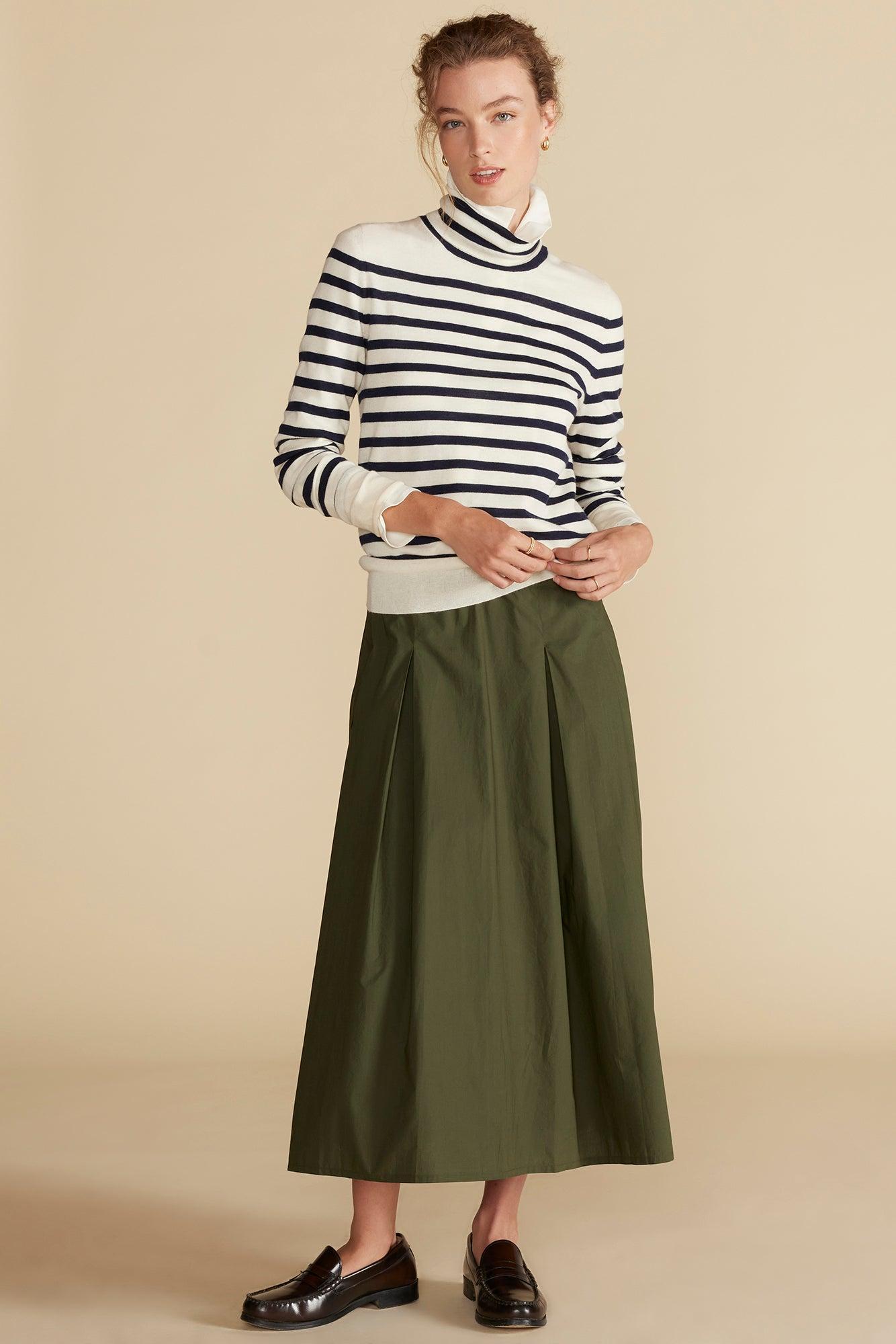 Carrie Turtleneck Cashmere Sweater - Ivory and Navy Blue Stripe Product Image