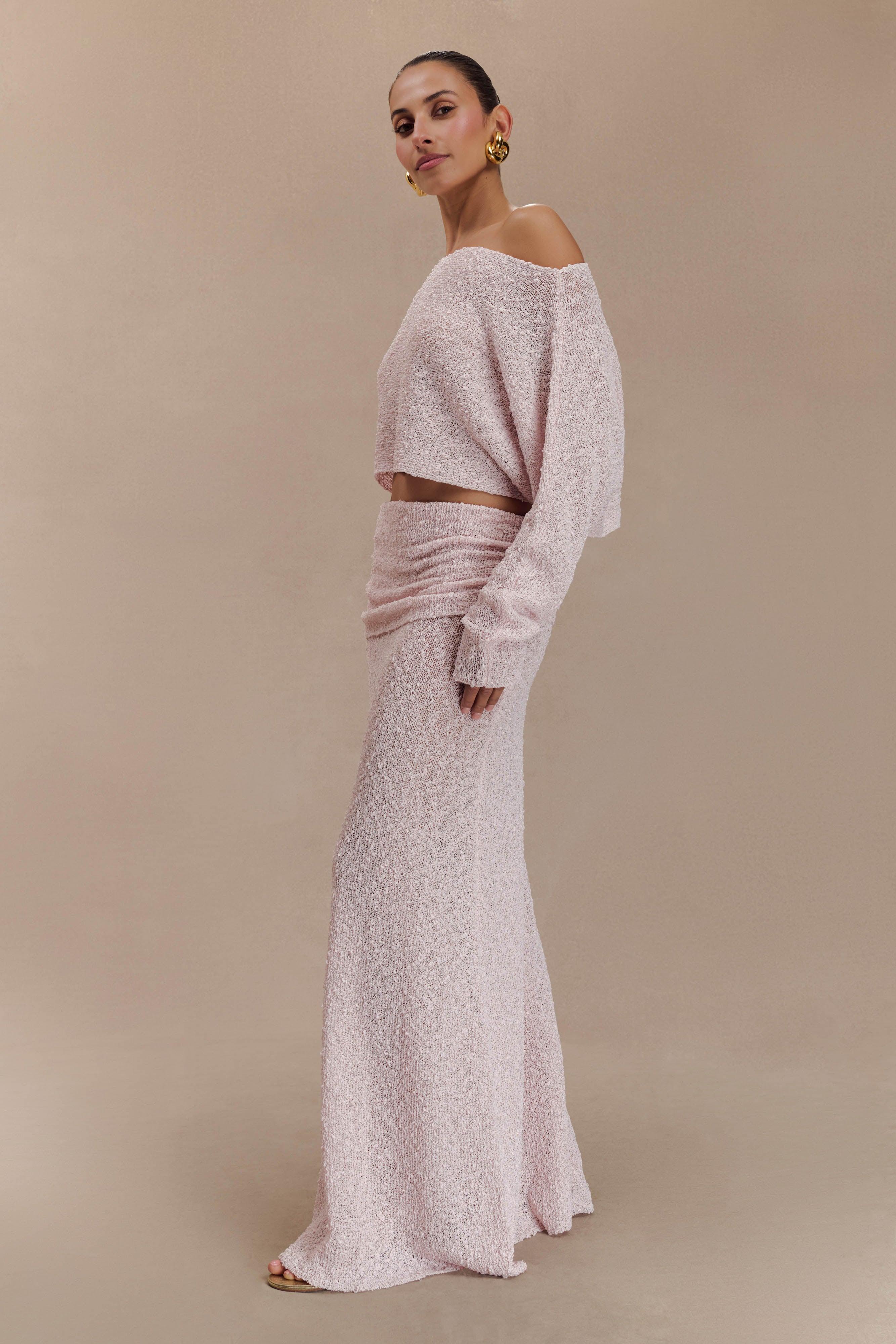 Petra Ruched Knit Maxi Skirt - Misty Rose Product Image