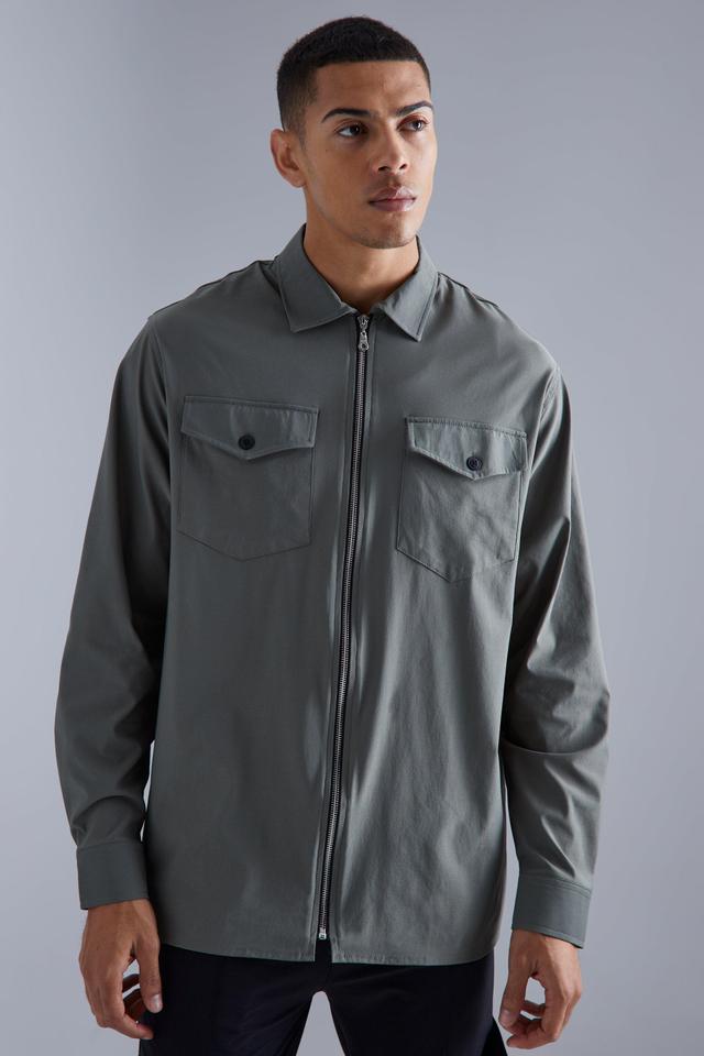 Smart Nylon Zip Through Overshirt | boohooMAN USA Product Image