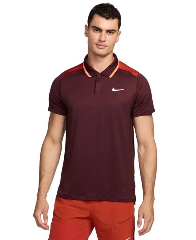 NIKE Court Men's Advantage Dri-fit Colorblocked Tennis Polo Shirt In Burgundy Crush,dragon Red,white Product Image