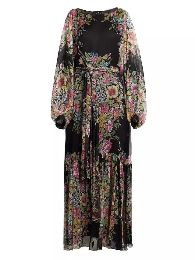 Silk Floral Long-Sleeve Maxi Dress Product Image