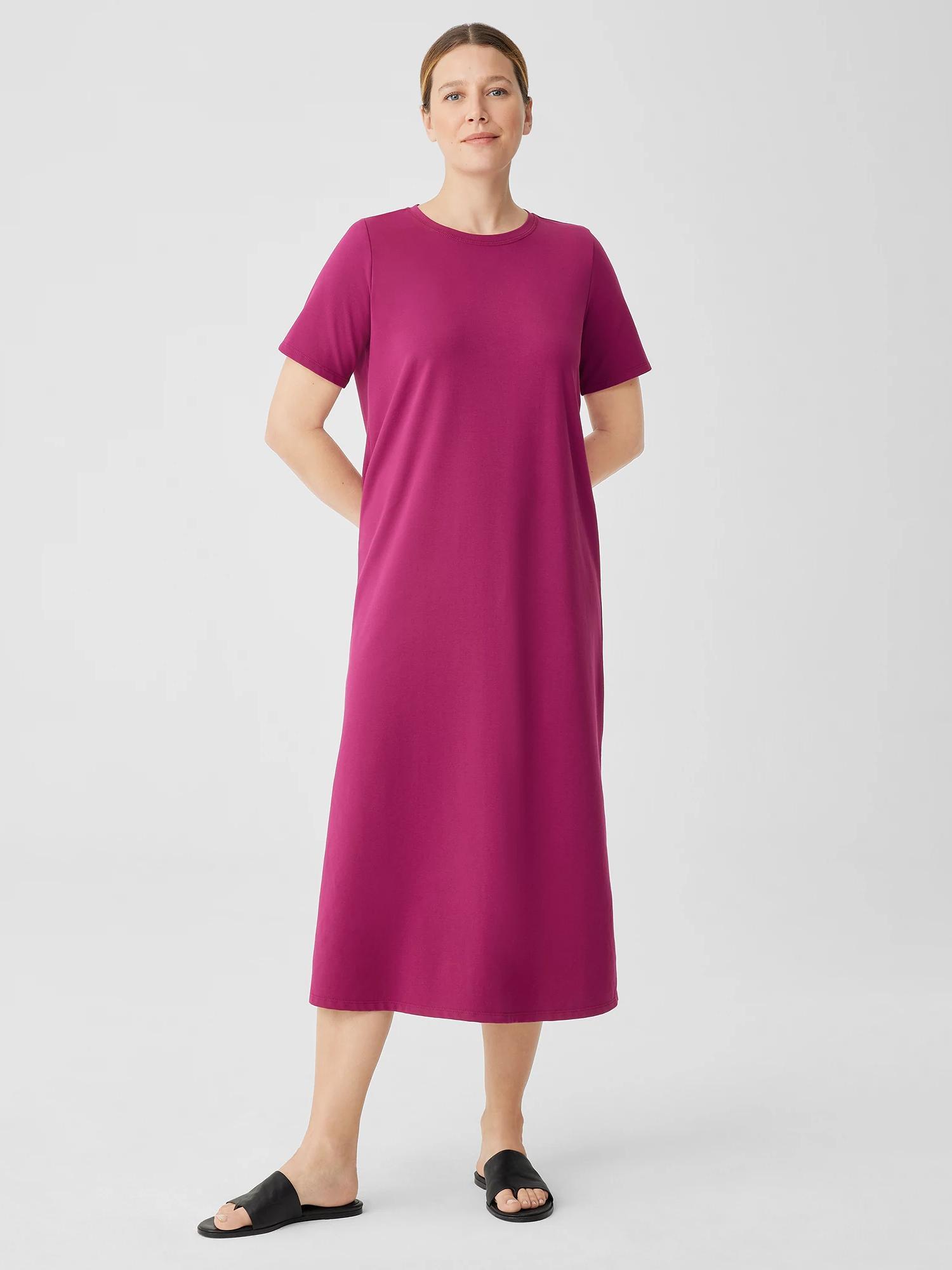 EILEEN FISHER Pima Cotton Stretch Jersey Crew Neck Dressfemale Product Image